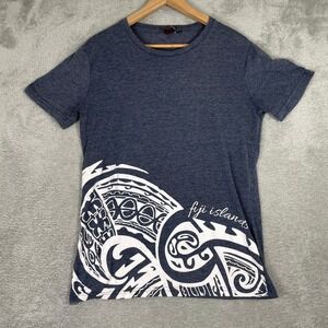 Fiji Islands Shirt Mens Medium Blue Tribal Graphic Polynesian Souvenir Tee